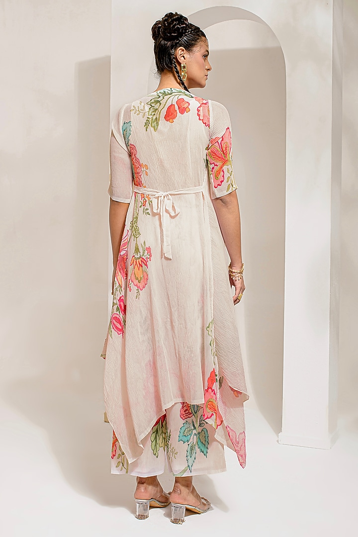 Ivory White Georgette Viscose & Polyester Hand Embroidered Kurta Set by Preeti Mehta at Pernia's Pop Up Shop