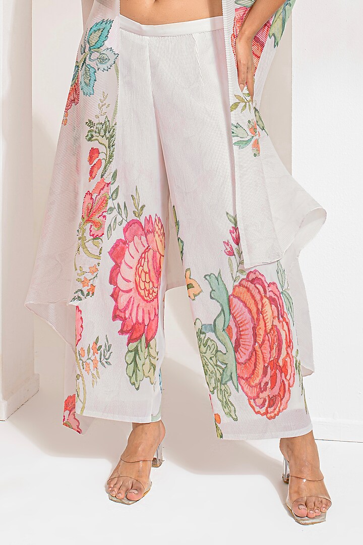 Ivory White Georgette Viscose Embroidered Cape Set by Preeti Mehta at Pernia's Pop Up Shop