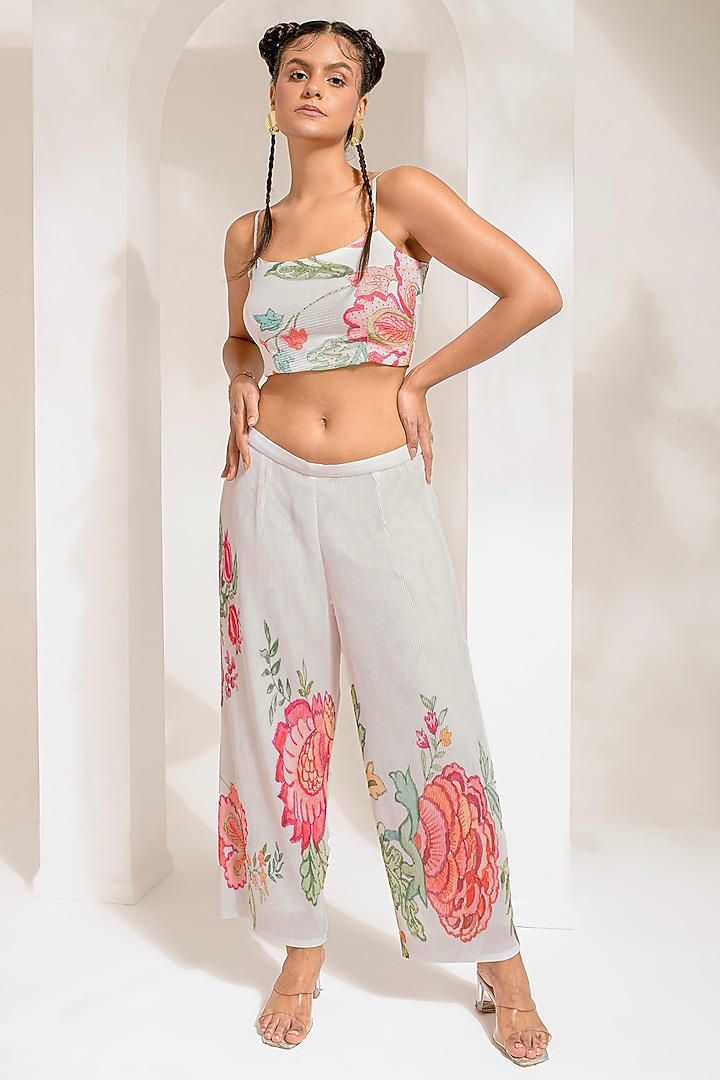 Ivory White Georgette Viscose Embroidered Cape Set by Preeti Mehta at Pernia's Pop Up Shop
