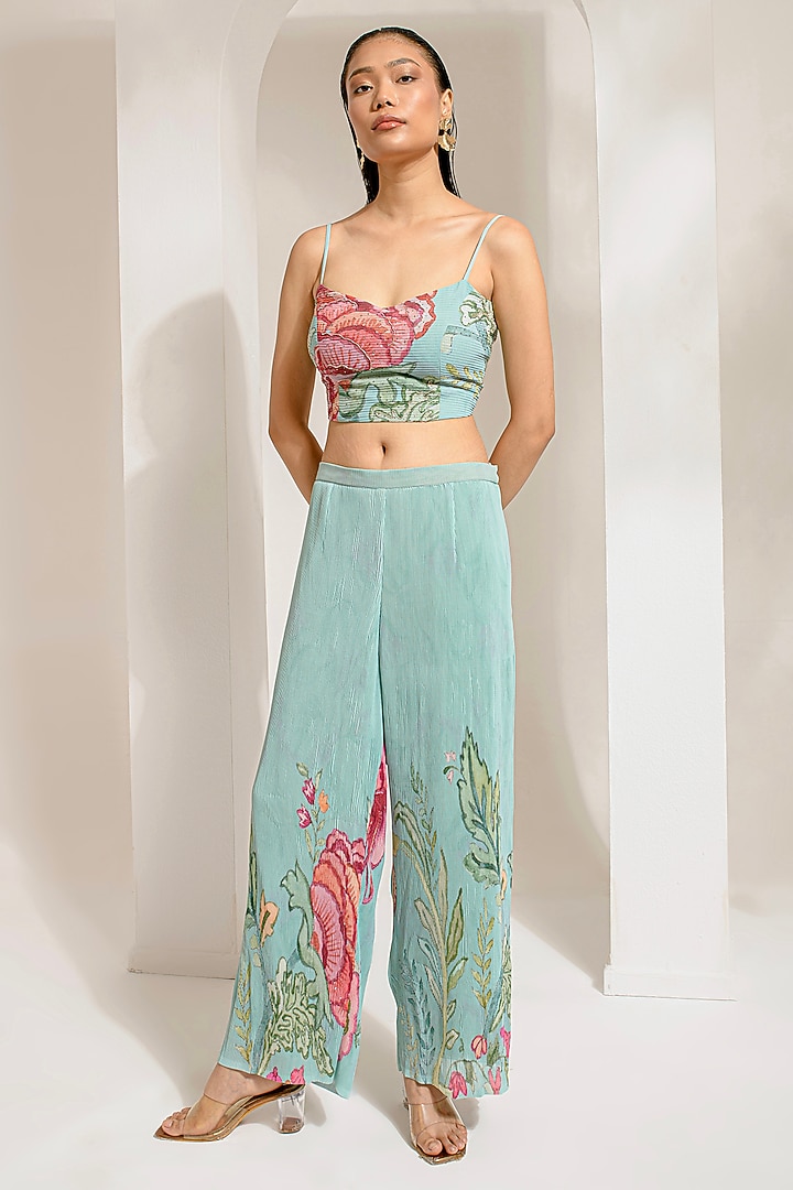 Emerald Green Georgette Viscose Embroidered Cape Set by Preeti Mehta at Pernia's Pop Up Shop