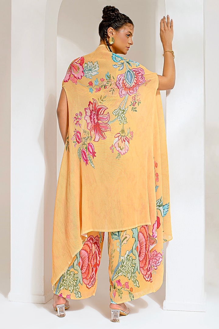 Chrome Yellow Georgette Viscose Embroidered Cape Set by Preeti Mehta at Pernia's Pop Up Shop