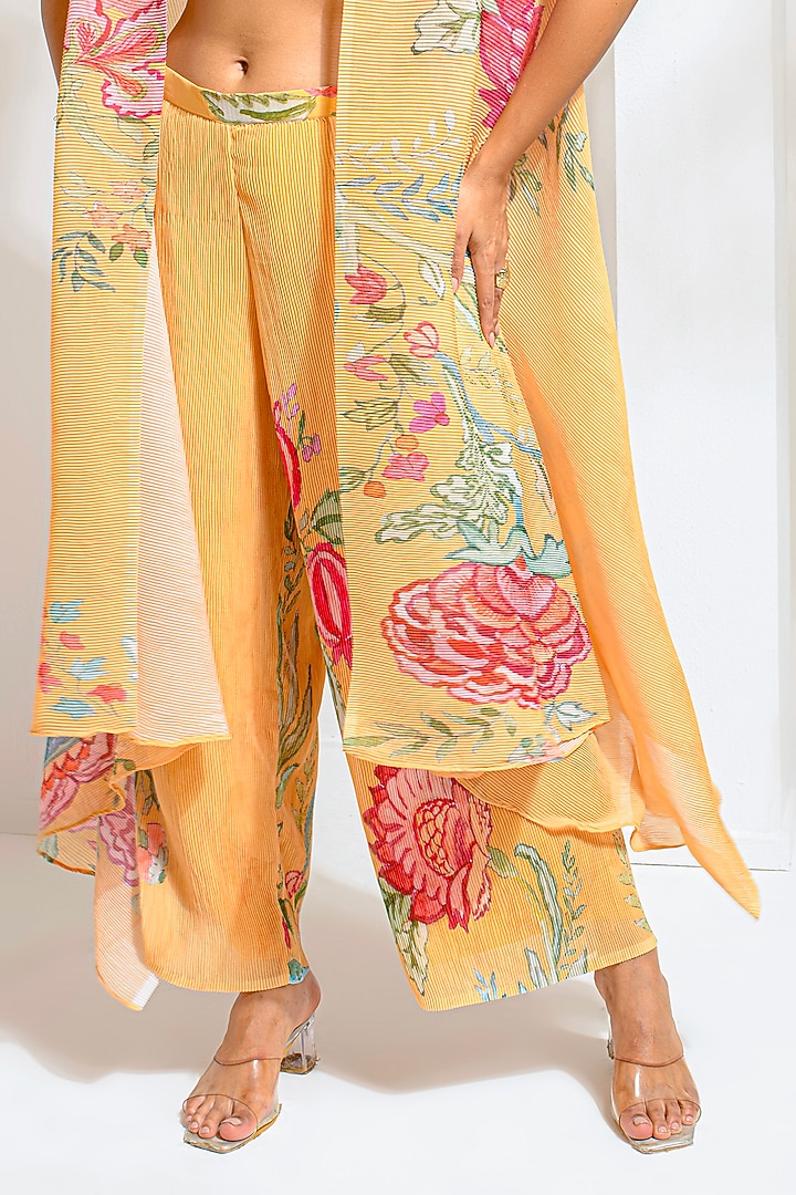 Chrome Yellow Georgette Viscose Embroidered Cape Set by Preeti Mehta at Pernia's Pop Up Shop