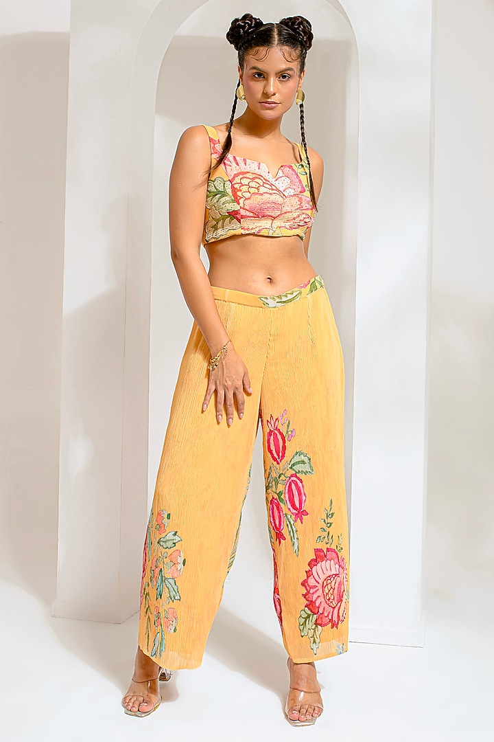 Chrome Yellow Georgette Viscose Embroidered Cape Set by Preeti Mehta at Pernia's Pop Up Shop