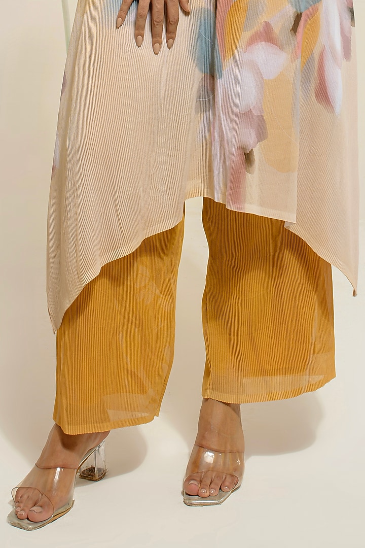 Butterscotch Yellow Georgette Viscose & Polyester Embroidered Kurta Set by Preeti Mehta at Pernia's Pop Up Shop