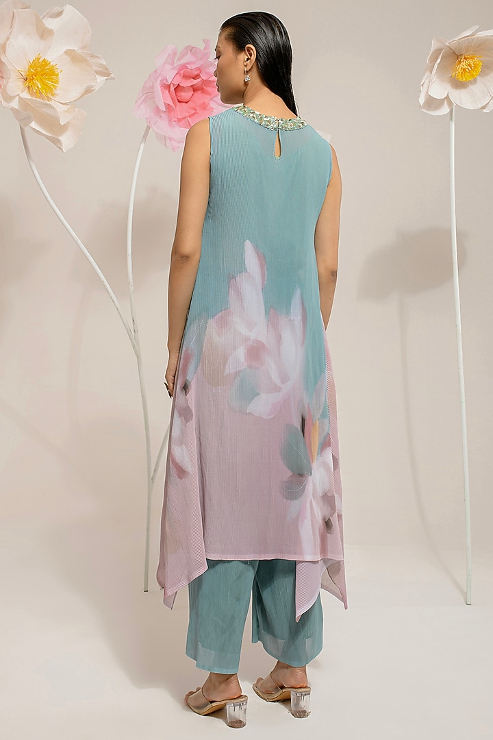 Sky Blue Georgette Viscose & Polyester Embroidered Kurta Set by Preeti Mehta at Pernia's Pop Up Shop