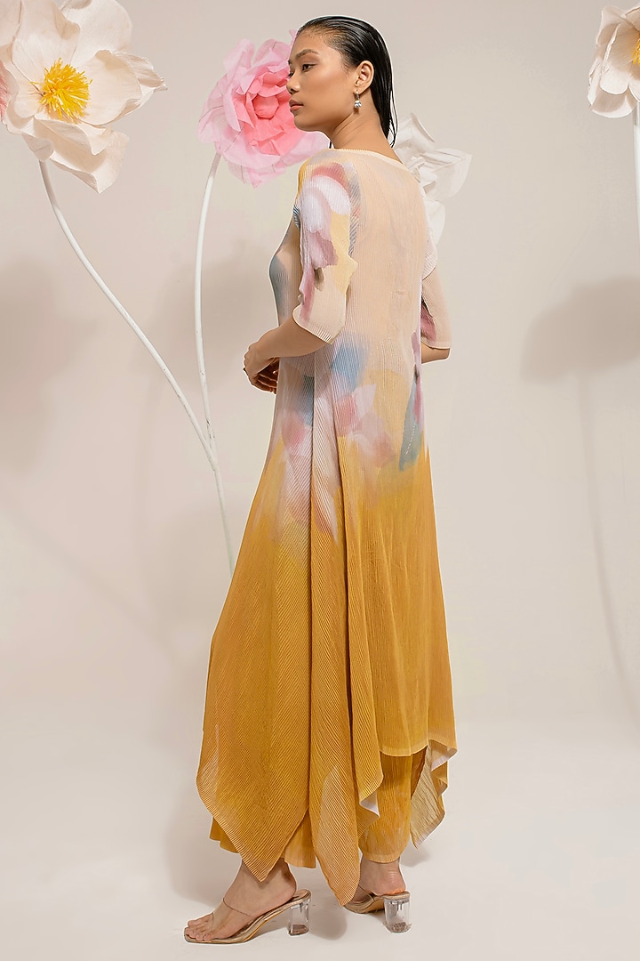 Butterscotch Yellow Georgette Viscose & Polyester Hand Embroidered Kurta Set by Preeti Mehta at Pernia's Pop Up Shop