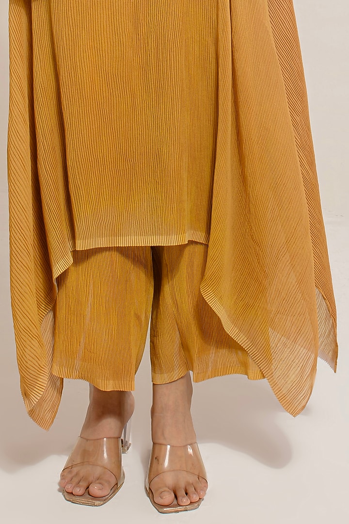 Butterscotch Yellow Georgette Viscose & Polyester Hand Embroidered Kurta Set by Preeti Mehta at Pernia's Pop Up Shop