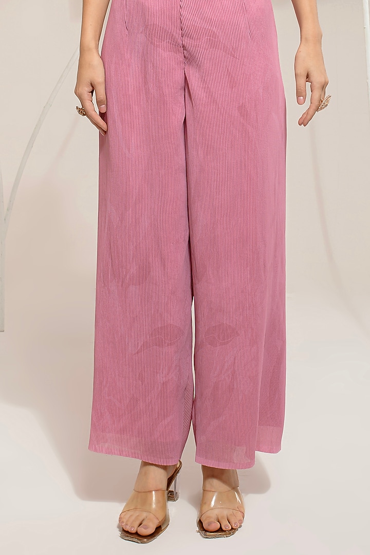 French Pink Georgette Viscose & Polyester Hand Embroidered Kurta Set by Preeti Mehta at Pernia's Pop Up Shop