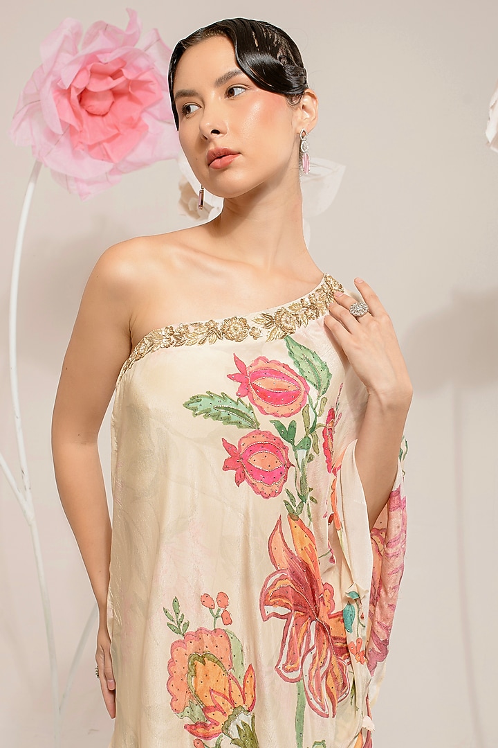Cream Crepe Digital Printed & Embroidered Co-Ord Set by Preeti Mehta at Pernia's Pop Up Shop