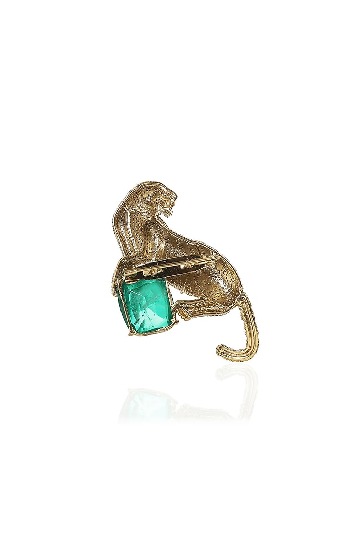 Antique Gold Finish Green Stone Brooch by Preeti Mohan Men at Pernia's Pop Up Shop