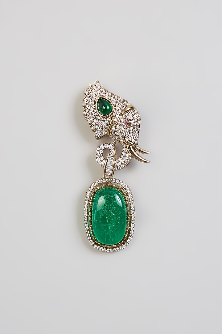 Green Mixed Metal Brooch by Preeti Mohan Men at Pernia's Pop Up Shop