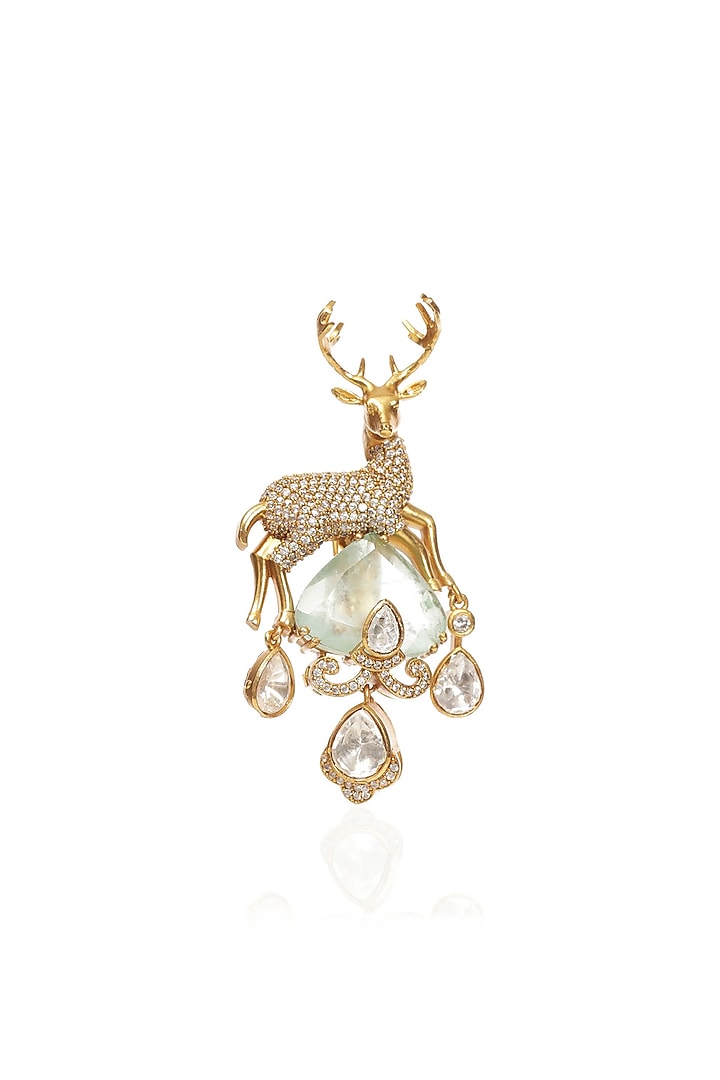 Antique Gold Finish Fluorite Brooch by Preeti Mohan Men at Pernia's Pop Up Shop