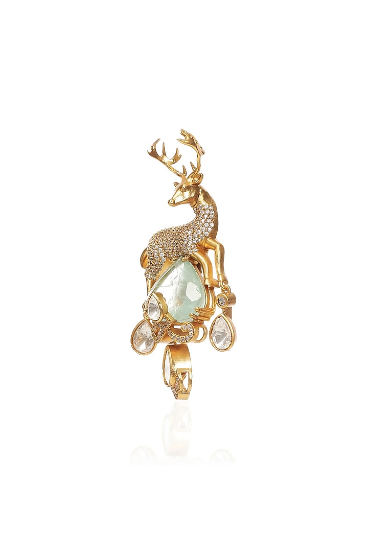 Antique Gold Finish Fluorite Brooch by Preeti Mohan Men at Pernia's Pop Up Shop