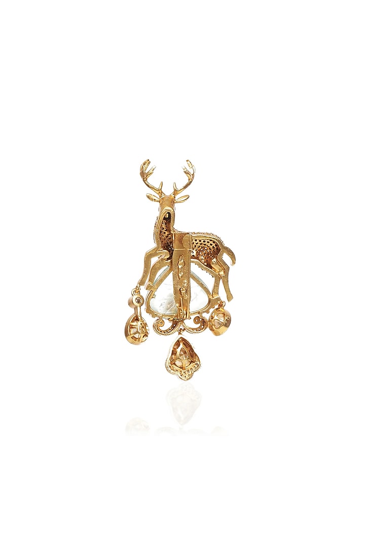 Antique Gold Finish Fluorite Brooch by Preeti Mohan Men at Pernia's Pop Up Shop