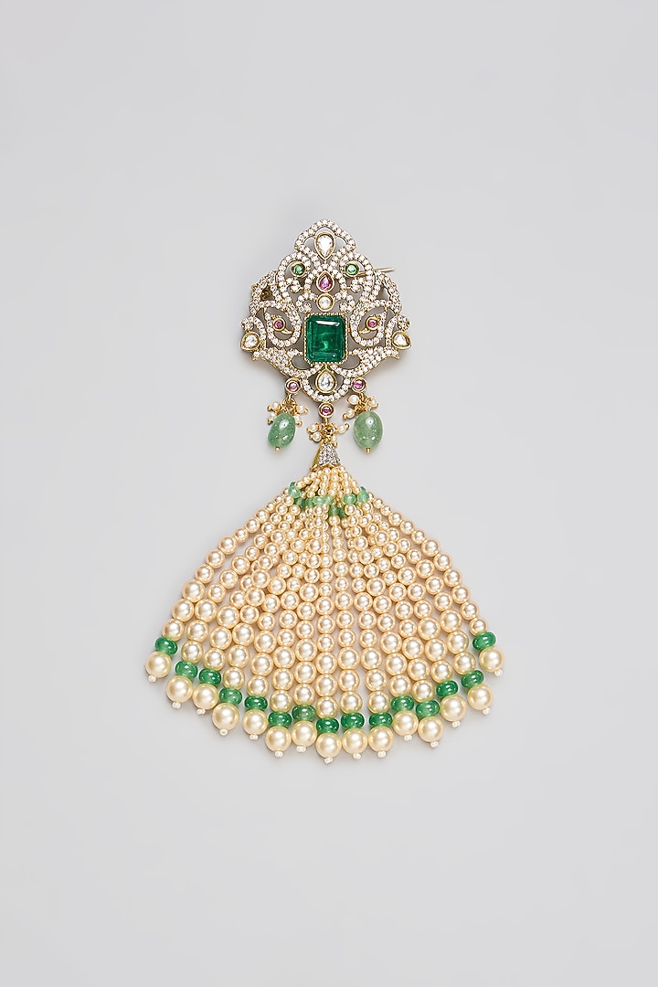 Green Mixed Metal Brooch by Preeti Mohan Men at Pernia's Pop Up Shop