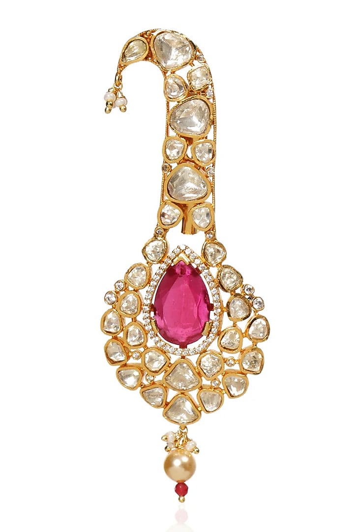 Gold Finish Moissanite & Ruby Stone Kalangi by Preeti Mohan Men at Pernia's Pop Up Shop