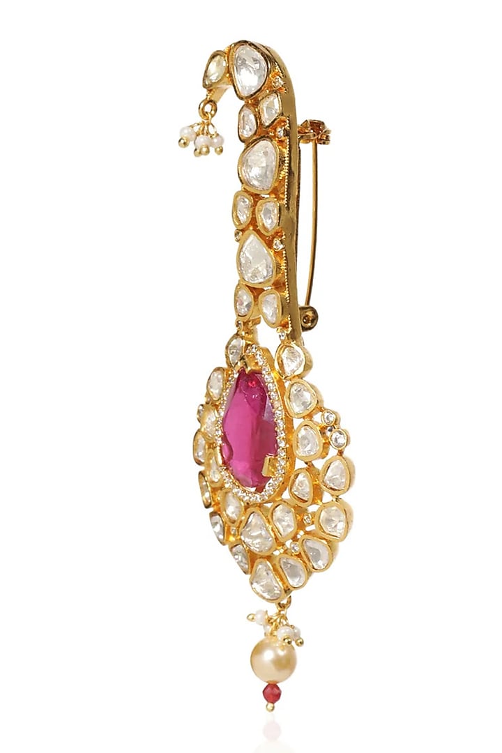 Gold Finish Moissanite & Ruby Stone Kalangi by Preeti Mohan Men at Pernia's Pop Up Shop