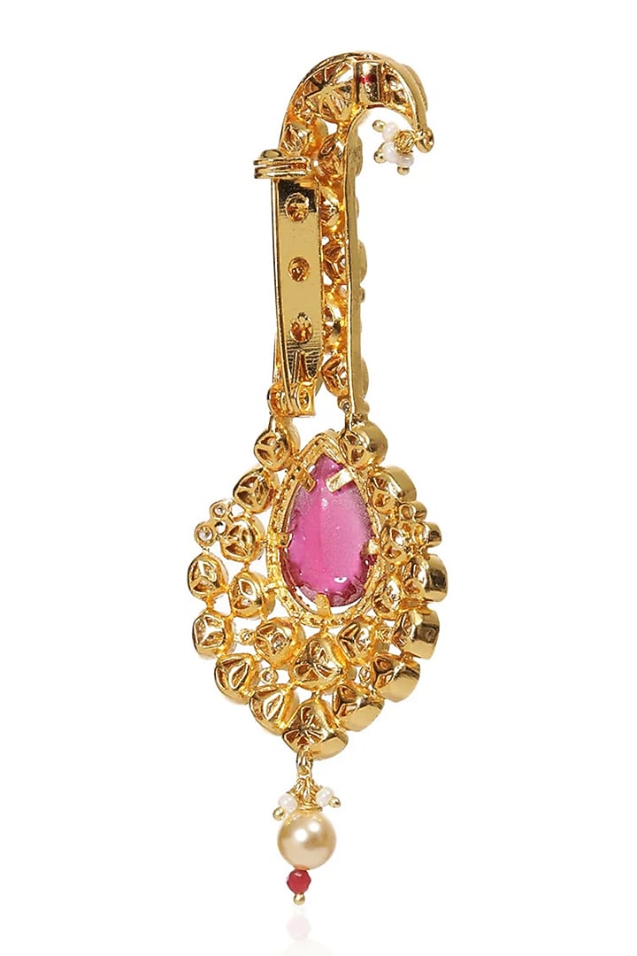 Gold Finish Moissanite & Ruby Stone Kalangi by Preeti Mohan Men at Pernia's Pop Up Shop