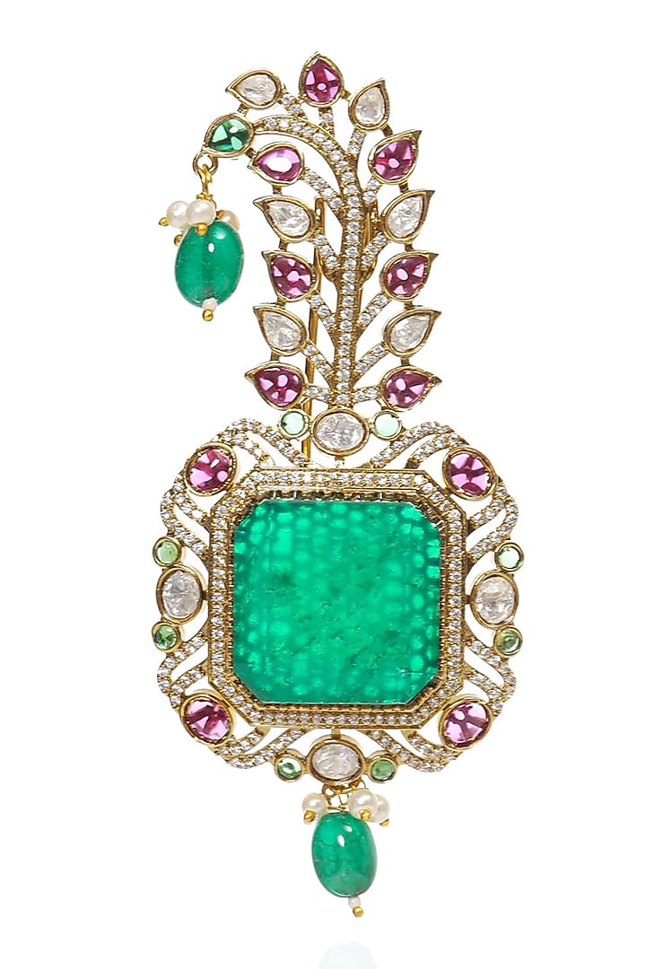 Gold Finish Bhumi Red & Green Stone Kalangi by Preeti Mohan Men at Pernia's Pop Up Shop