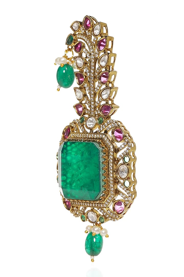 Gold Finish Bhumi Red & Green Stone Kalangi by Preeti Mohan Men at Pernia's Pop Up Shop