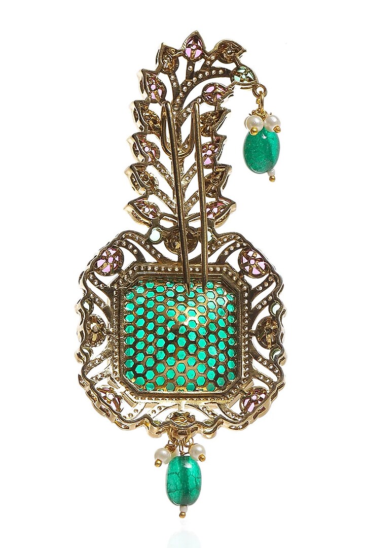 Gold Finish Bhumi Red & Green Stone Kalangi by Preeti Mohan Men at Pernia's Pop Up Shop