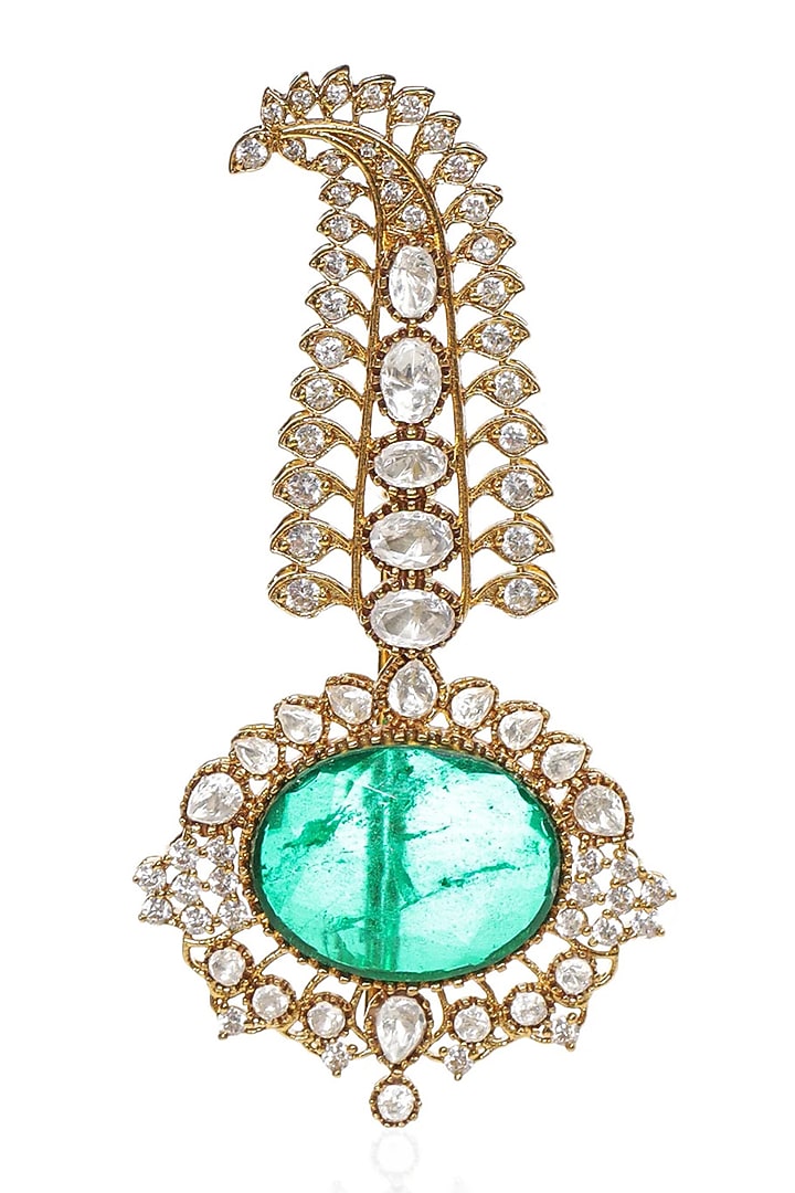 Gold Finish Green Stone Kalangi by Preeti Mohan Men at Pernia's Pop Up Shop
