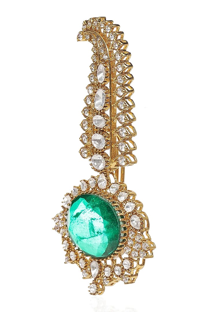 Gold Finish Green Stone Kalangi by Preeti Mohan Men at Pernia's Pop Up Shop
