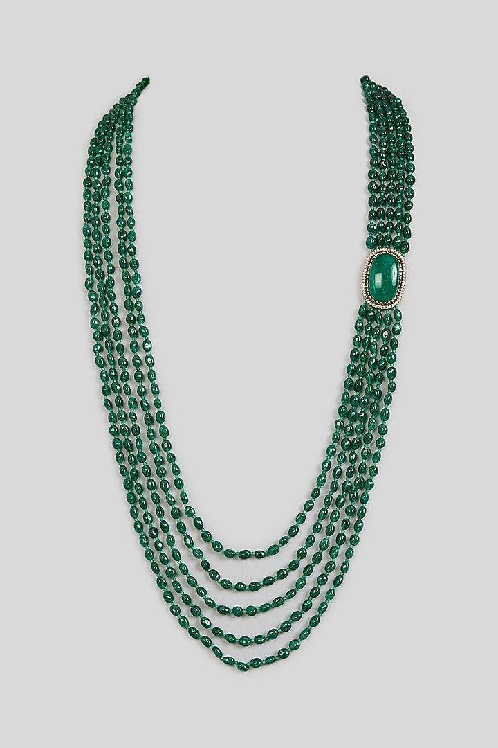 Green Layered Beaded Mala by Preeti Mohan Men at Pernia's Pop Up Shop