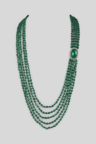Green Layered Beaded Mala by Preeti Mohan Men