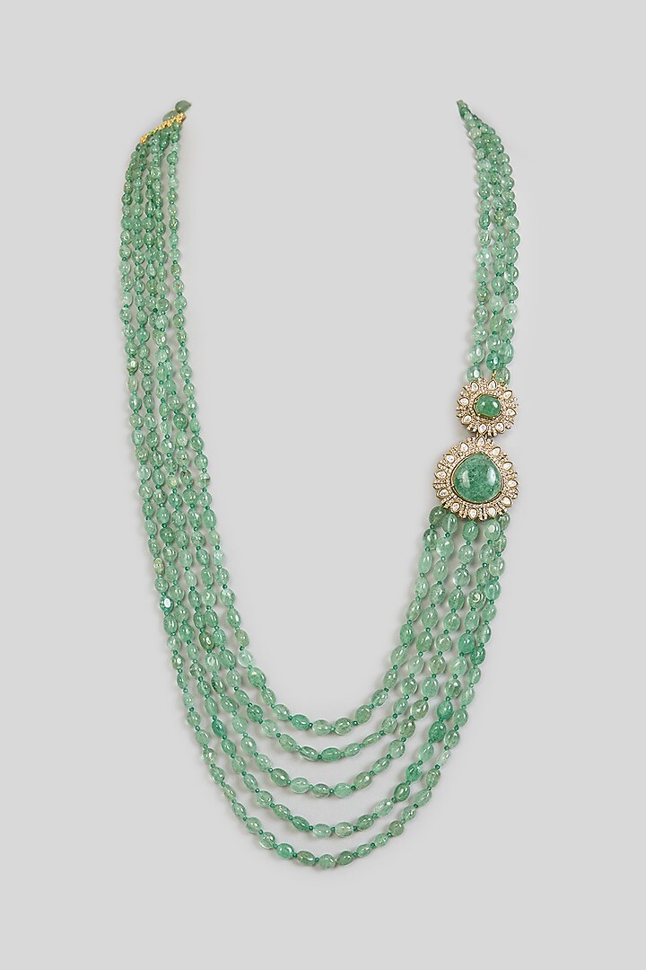 Green Layered Beaded Mala by Preeti Mohan Men at Pernia's Pop Up Shop