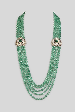 Green Layered Beaded Mala by Preeti Mohan Men