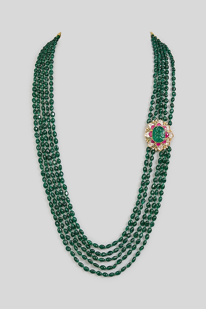 Green Layered Beaded Mala by Preeti Mohan Men at Pernia's Pop Up Shop