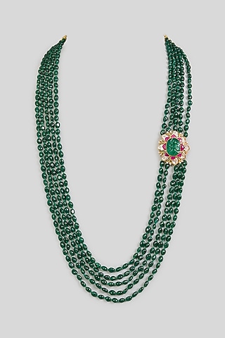 Green Layered Beaded Mala by Preeti Mohan Men