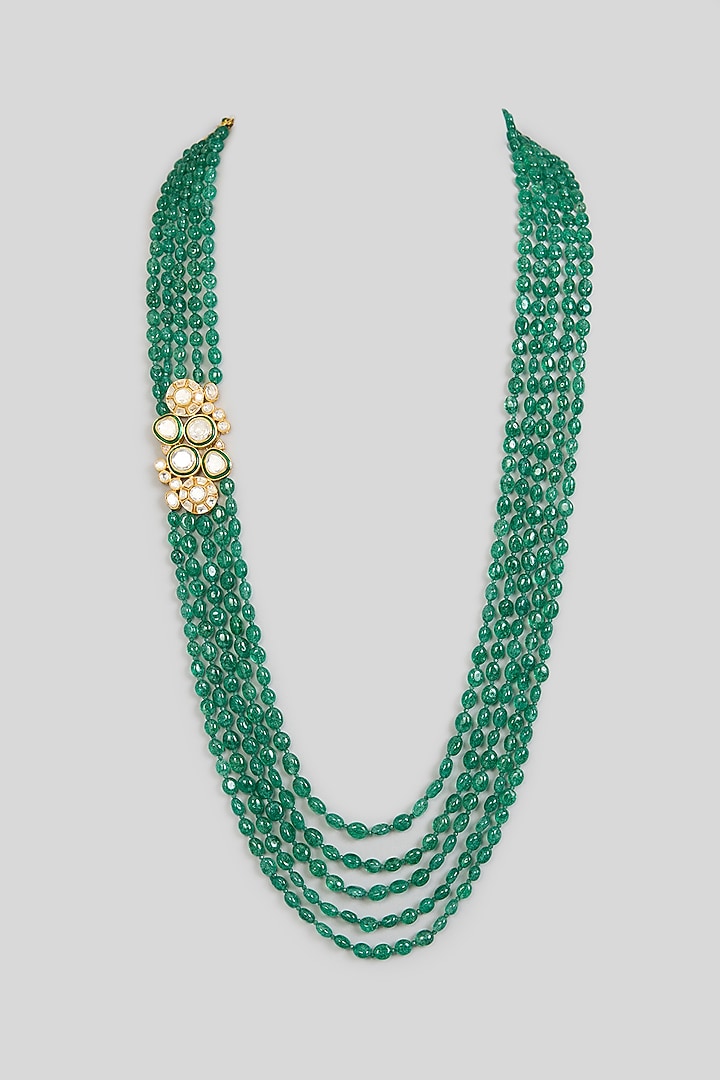 Green Layered Beaded Mala by Preeti Mohan Men at Pernia's Pop Up Shop