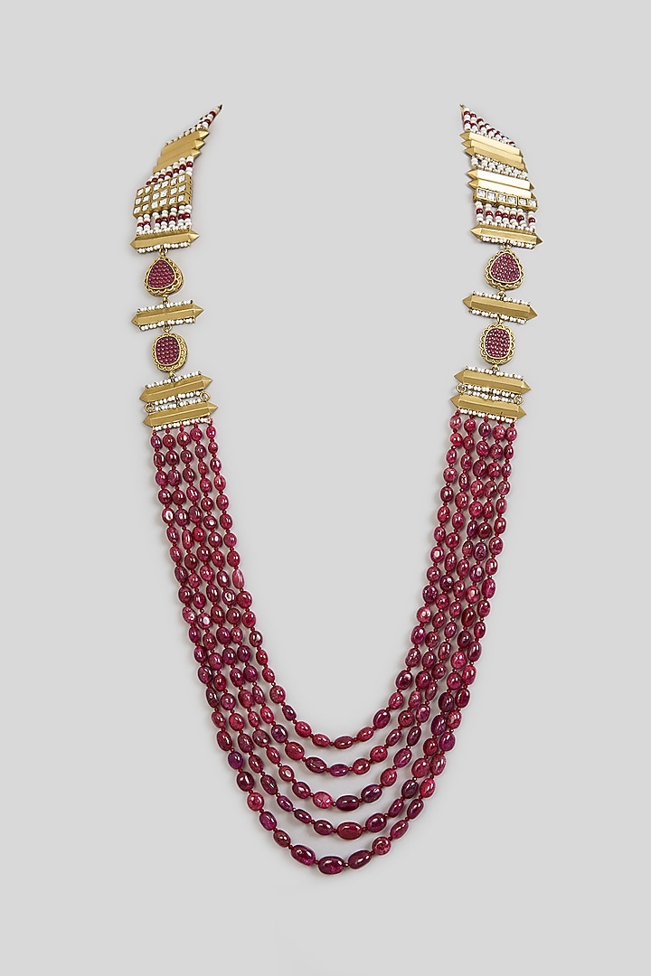 Red Layered Beaded Mala by Preeti Mohan Men at Pernia's Pop Up Shop