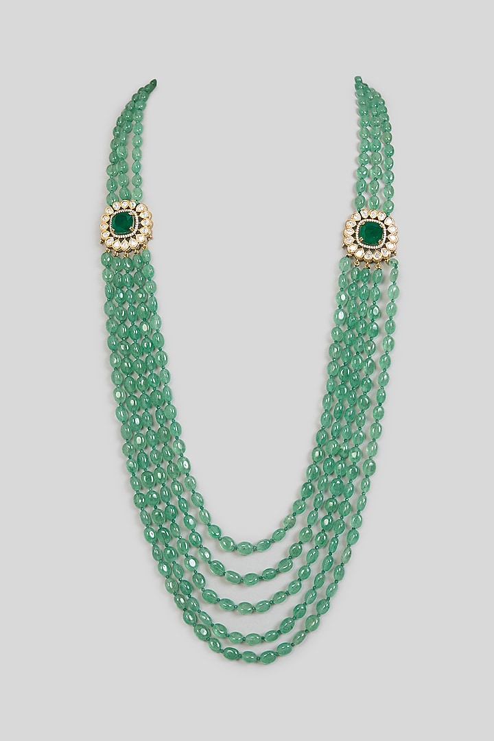 Green Layered Beaded Mala by Preeti Mohan Men at Pernia's Pop Up Shop