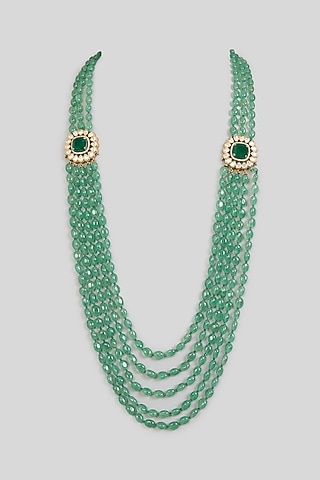 Green Layered Beaded Mala by Preeti Mohan Men