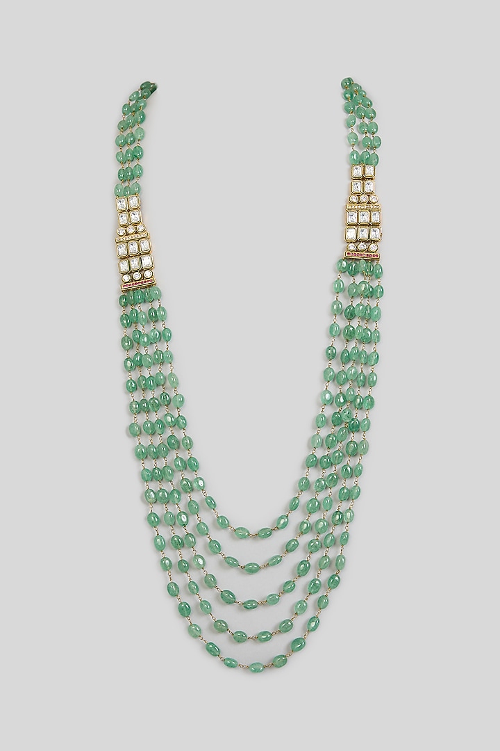 Green Layered Beaded Mala by Preeti Mohan Men at Pernia's Pop Up Shop