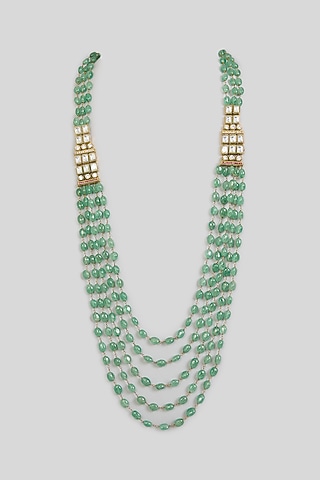 Green Layered Beaded Mala by Preeti Mohan Men