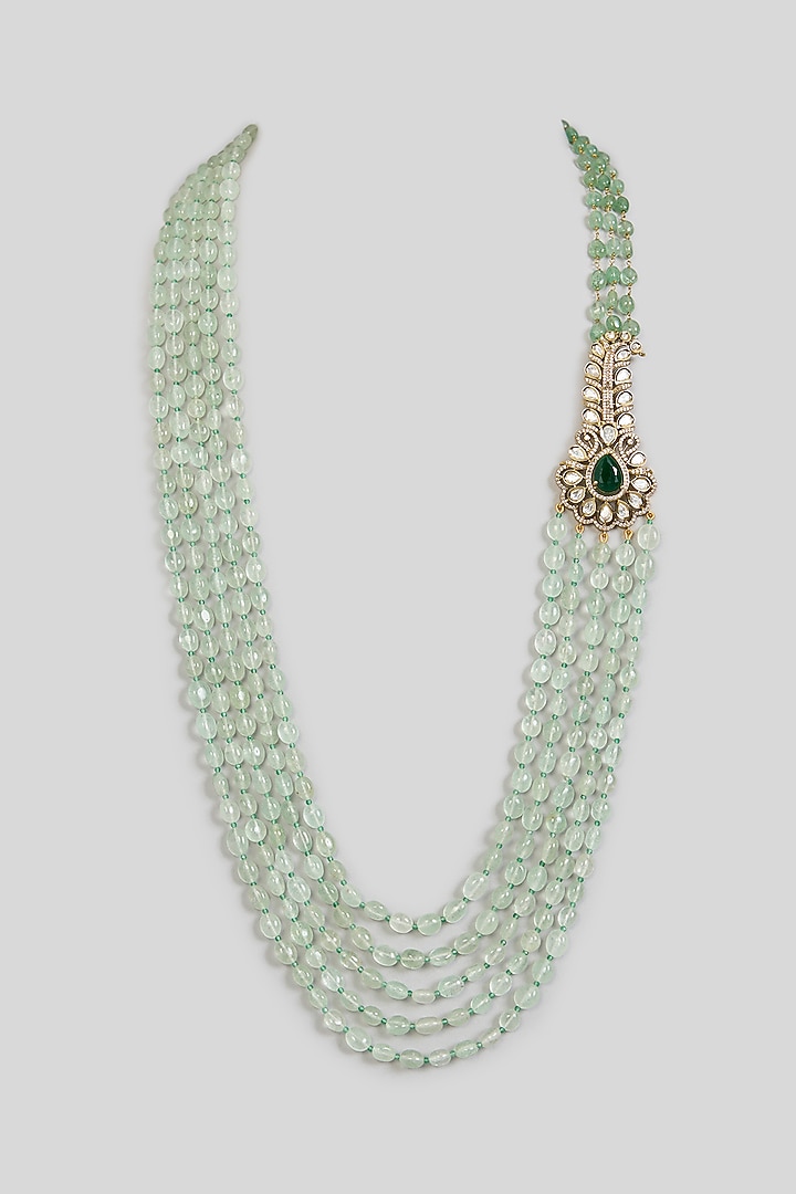 Green Layered Beaded Mala by Preeti Mohan Men at Pernia's Pop Up Shop