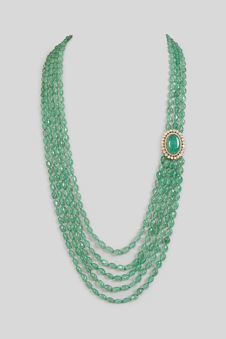 Green Layered Beaded Mala by Preeti Mohan Men at Pernia's Pop Up Shop