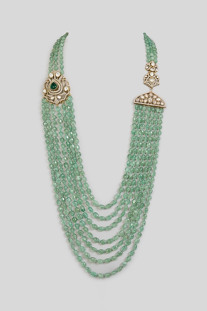 Green Layered Beaded Mala by Preeti Mohan Men at Pernia's Pop Up Shop
