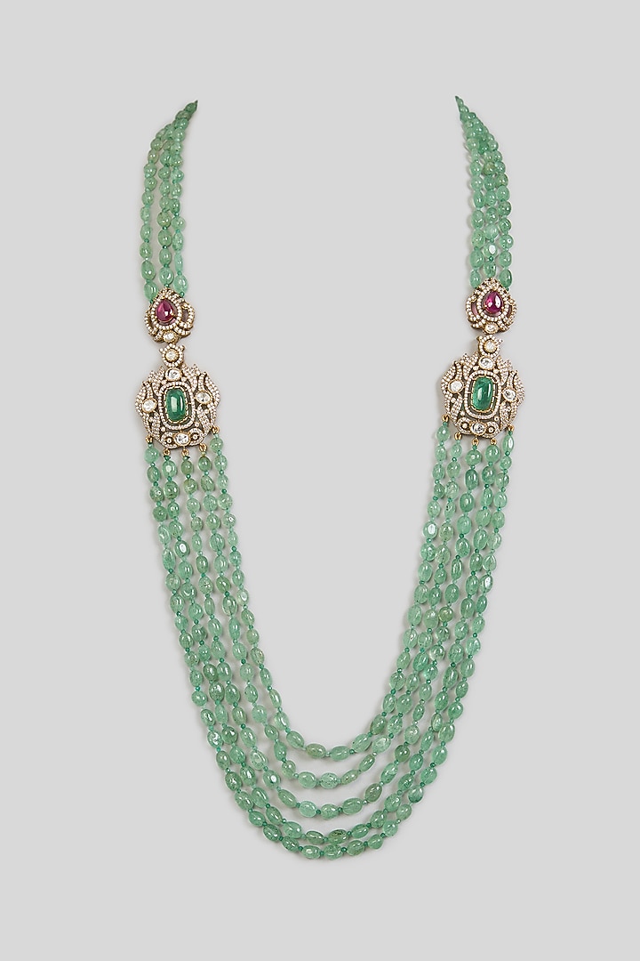Green Layered Beaded Mala by Preeti Mohan Men at Pernia's Pop Up Shop