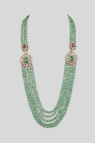 Green Layered Beaded Mala by Preeti Mohan Men