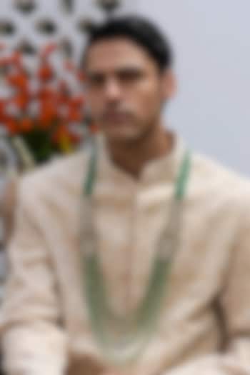 Gold Finish Green Onyx & Polki Layered Mala by Preeti Mohan Men at Pernia's Pop Up Shop