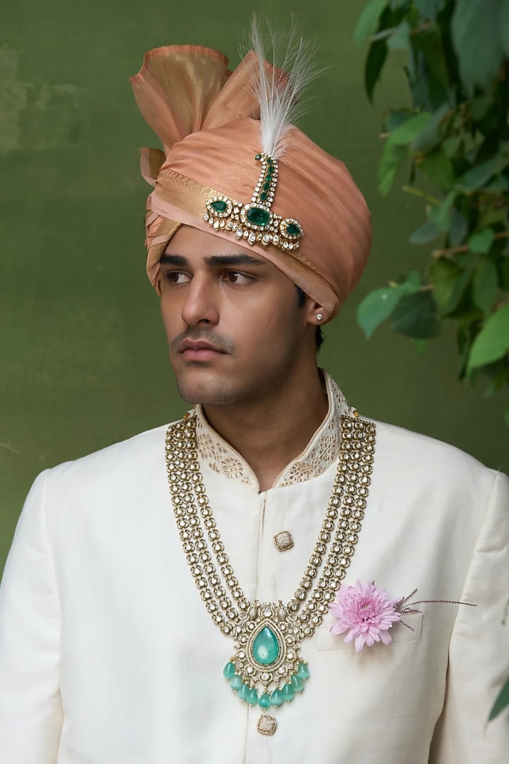 Gold Finish Onyx & Polki Layered Mala by Preeti Mohan Men at Pernia's Pop Up Shop