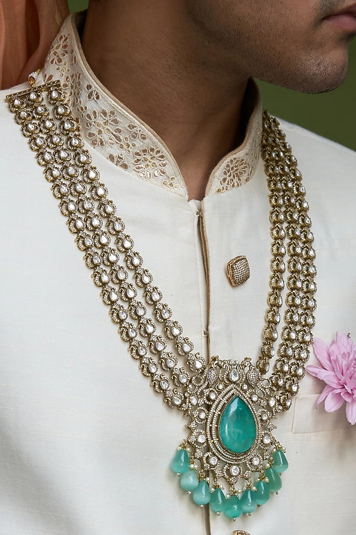 Gold Finish Onyx & Polki Layered Mala by Preeti Mohan Men at Pernia's Pop Up Shop