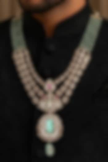 Gold Finish Green Polki & Fluorite Layered Mala by Preeti Mohan Men at Pernia's Pop Up Shop