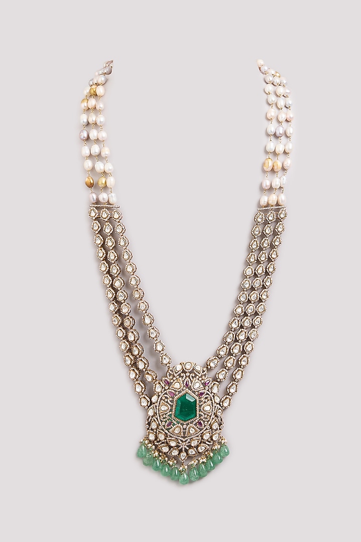 Gold Finish Kundan Polki & Green Stone Mala by Preeti Mohan Men at Pernia's Pop Up Shop