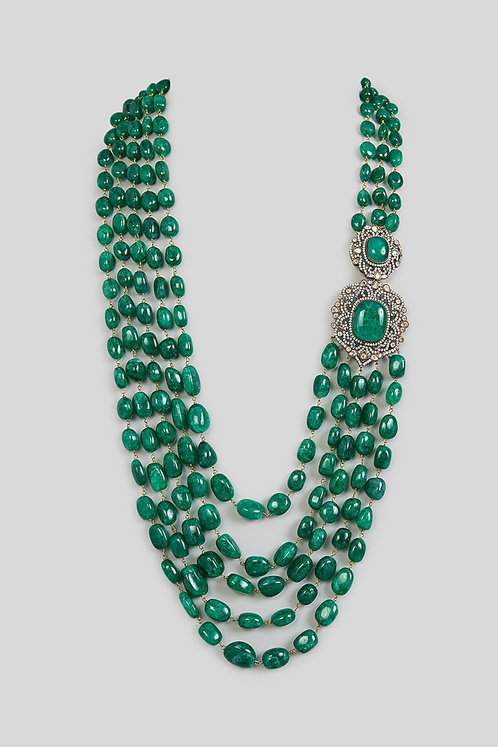 Green Layered Mala by Preeti Mohan Men at Pernia's Pop Up Shop